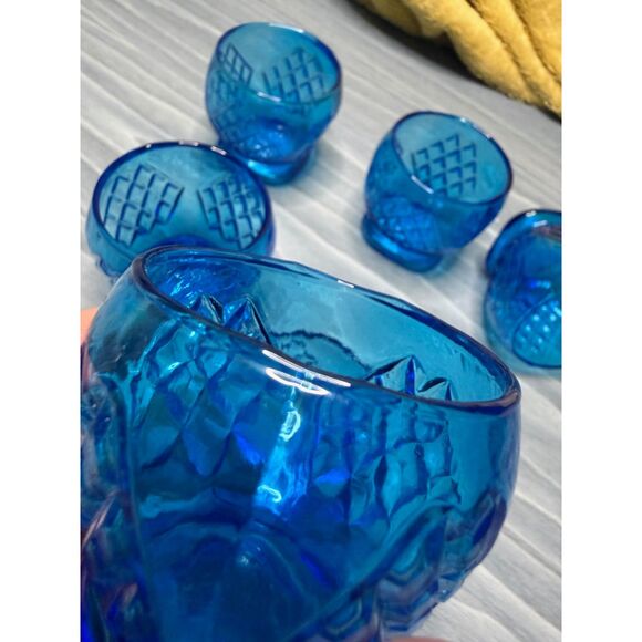 Cornflower Blue Vintage Shot Glasses – Set of 6 |‎ Mid-Century Bar Cart Decor - Picture 3 of 7